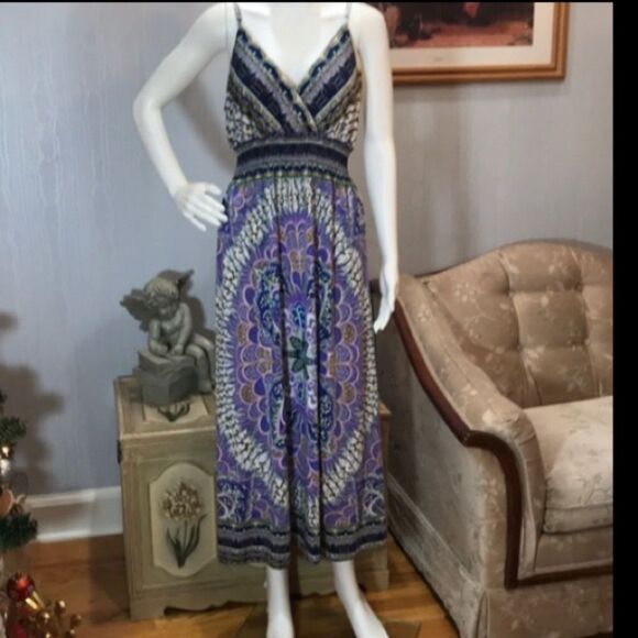 Mandala Peacock Print Maxi Sun Dress S (Please see sizing info in description.) - Picture 2 of 10